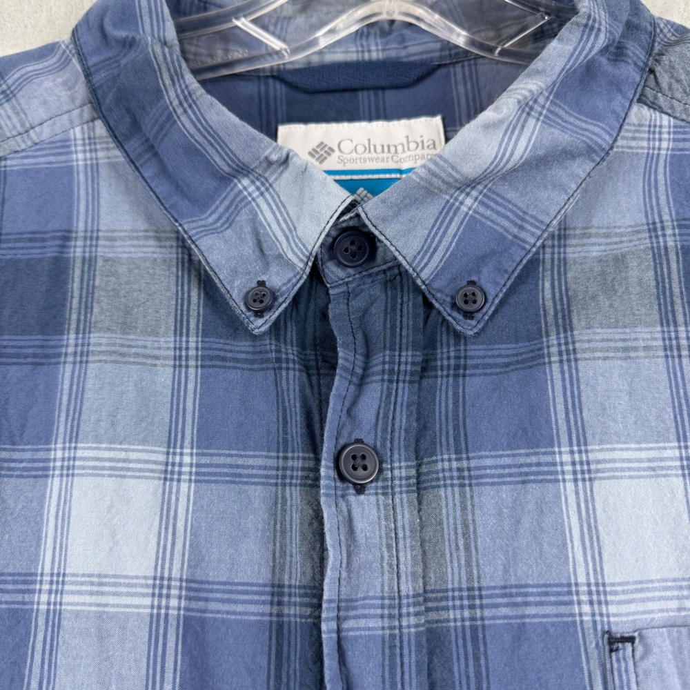 Columbia Mens 100% Cotton Plaid Long Sleeve Button Up Shirt Blue Grey Size XL - Picture 4 of 8